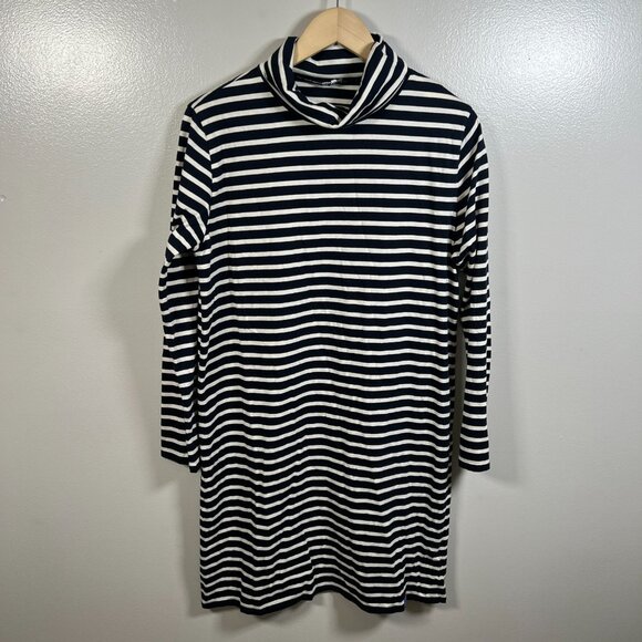 Kule Turtleneck Dress Size Large Navy Stripes Cotton Casual Work Preppy - Picture 1 of 10